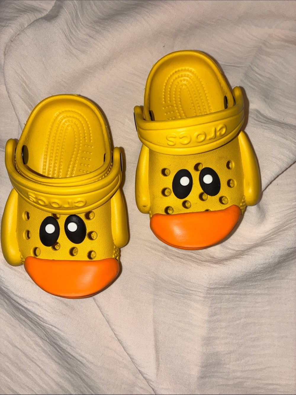 CROCS Kids Yellow Duck Face Clogs with Orange Beak